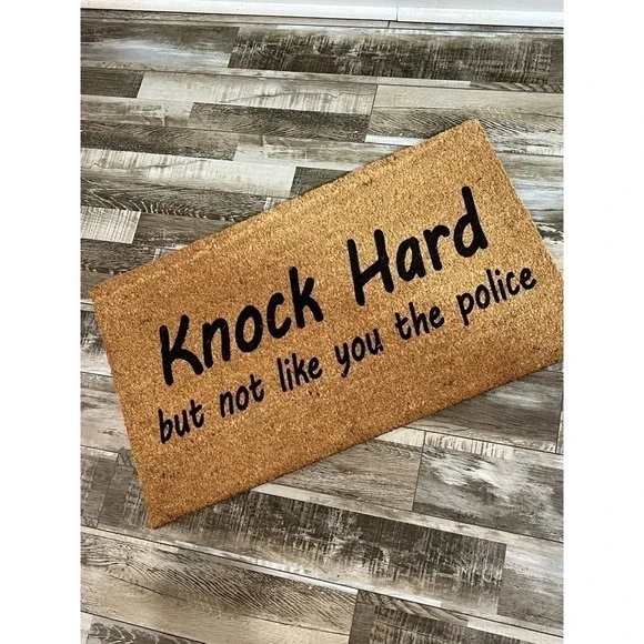 Outdoor Rug - Knock Hard But Not Like You The Police welcome mat doormat - Picture 2 of 3